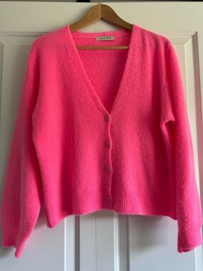 Easy Clothes Neon Pink V-Neck Button Cardigan